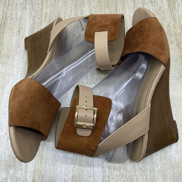 Karl Lagerfeld Amelie Brown Suede Leather Platform Wedge Open Toe Sandals US 9 - Picture 8 of 12